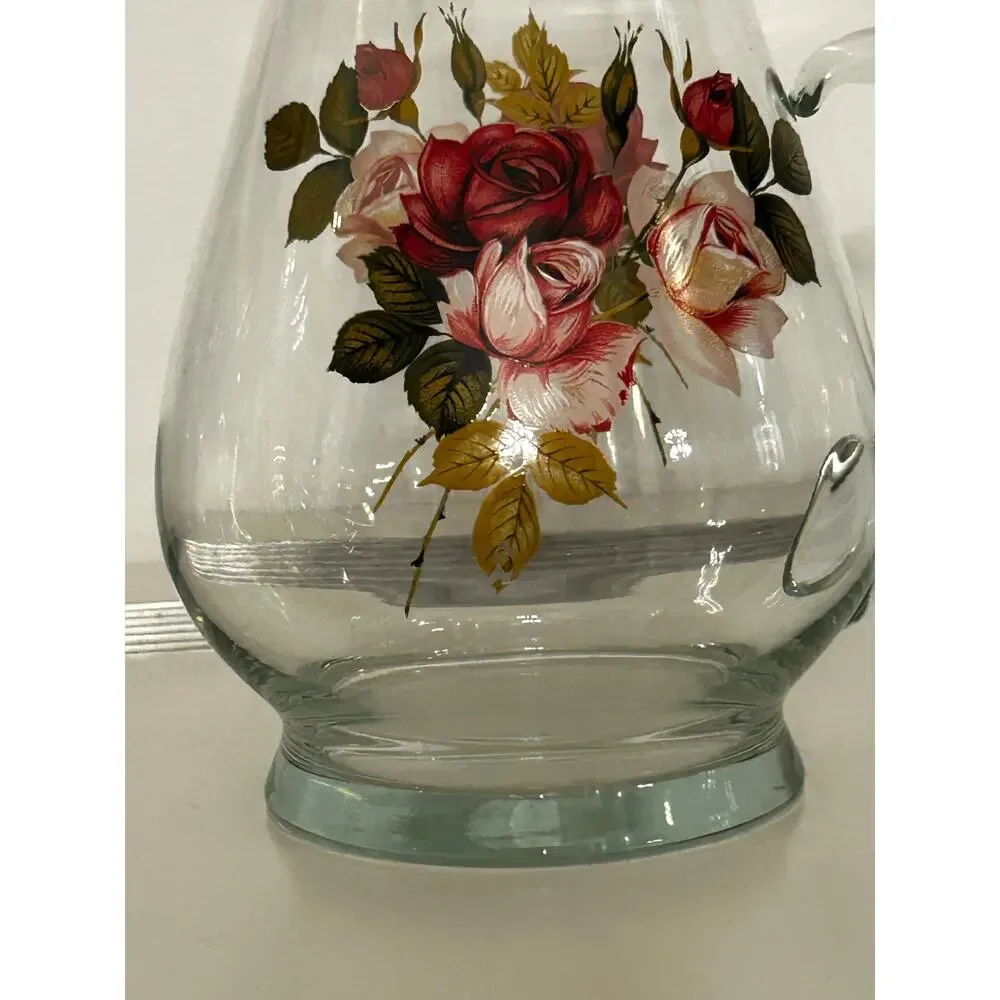 Vintage West Virginia Glass Rose Pitcher with Ice Lip 10